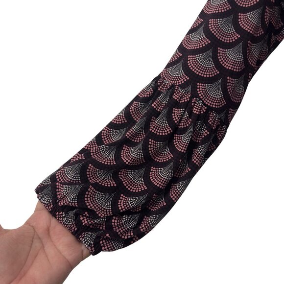 Michael Kors Womens Gold Chain Lace Up Collar Blouse SZ L Stretct Marron & Pink - Picture 10 of 11